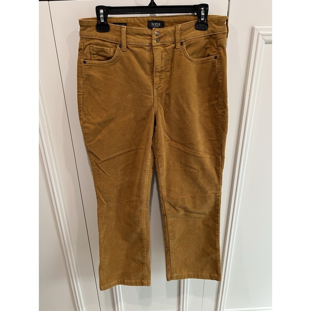 NYDJ Marilyn Straight Leg Corduroy Pants Womens 10 Mustard Yellow Hemmed